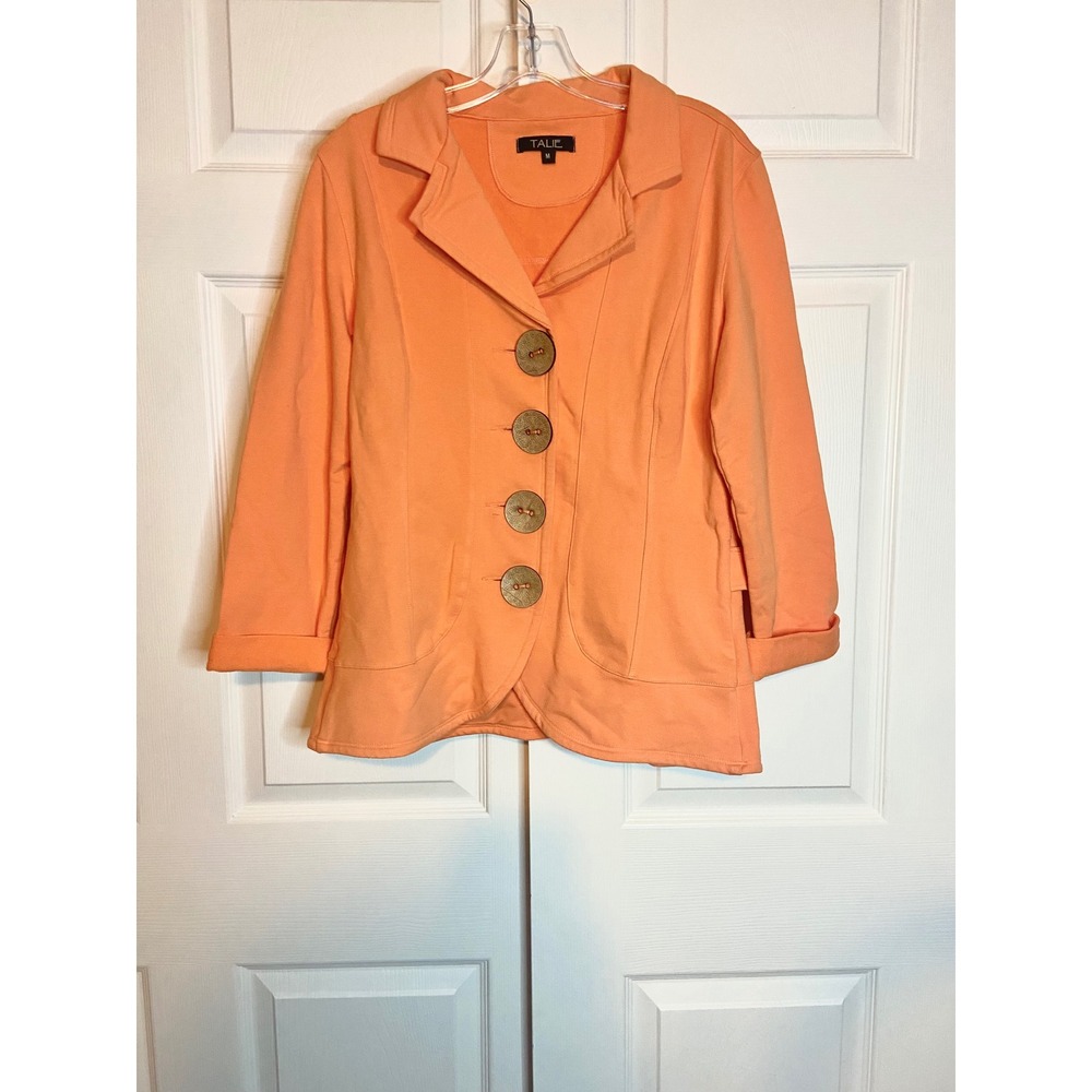 Talie Peach Coral Knit Blazer Jacket Oversized Buttons Size M RN78523